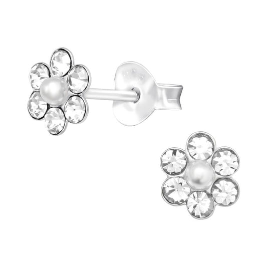 Pearl Flower Sterling Silver Stud Earrings