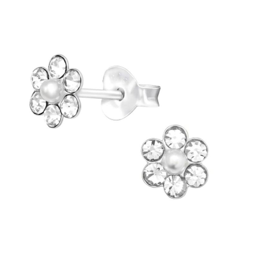 Pearl Flower Sterling Silver Stud Earrings