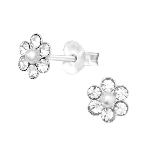 Pearl Flower Sterling Silver Stud Earrings