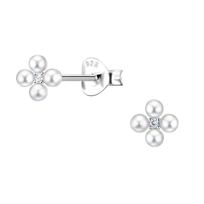 Pearl Flower Sterling Silver Stud Earrings