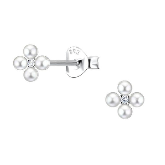 Pearl Flower Sterling Silver Stud Earrings