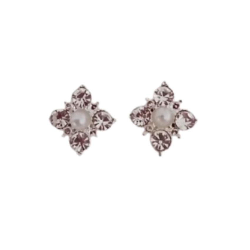 Pearl With Crystal Stud Clip On Earrings