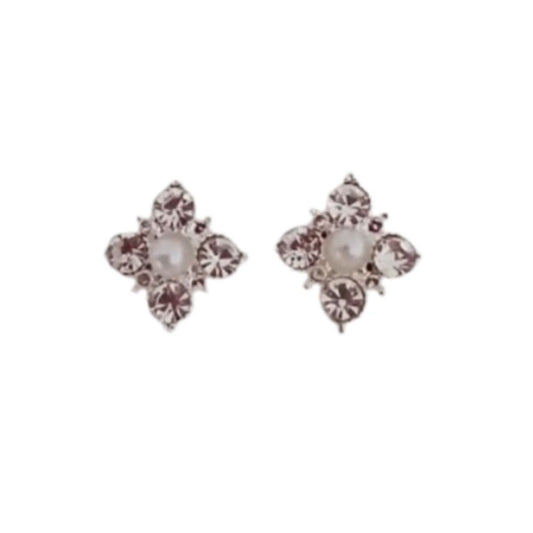 Pearl With Crystal Stud Clip On Earrings