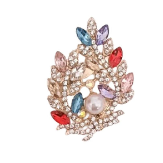 Pearl With Multi Colour Diamante Ladies Brooch