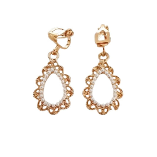 Pearl And Gold Open Clip On Earrings