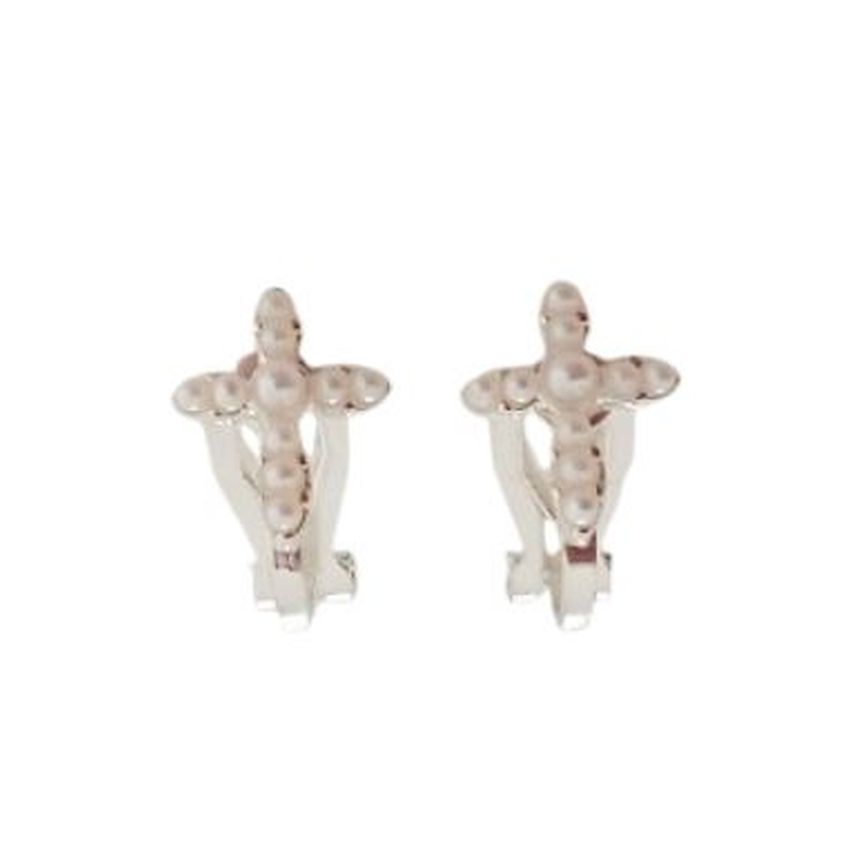 Pearl Bead Cross Communion Clip On Earrings