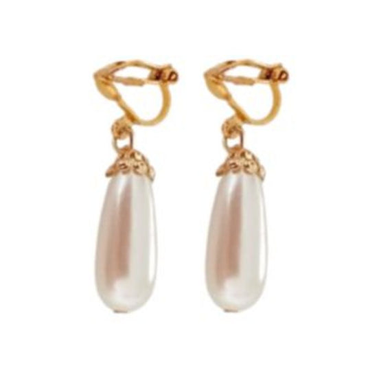 Pearl Bullet Drop Clip On Earrings