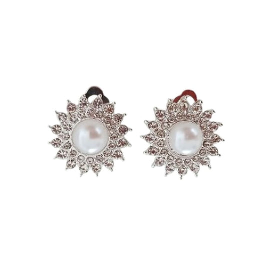 Pearl Centre Bling Clip On Earrings