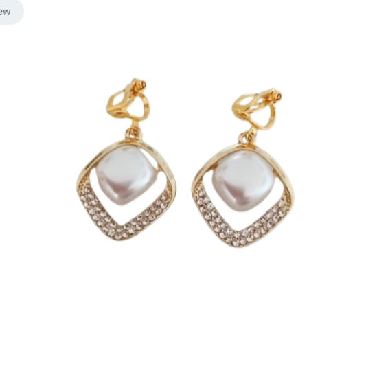 Pearl Centre Diamante Edge Clip On Earrings