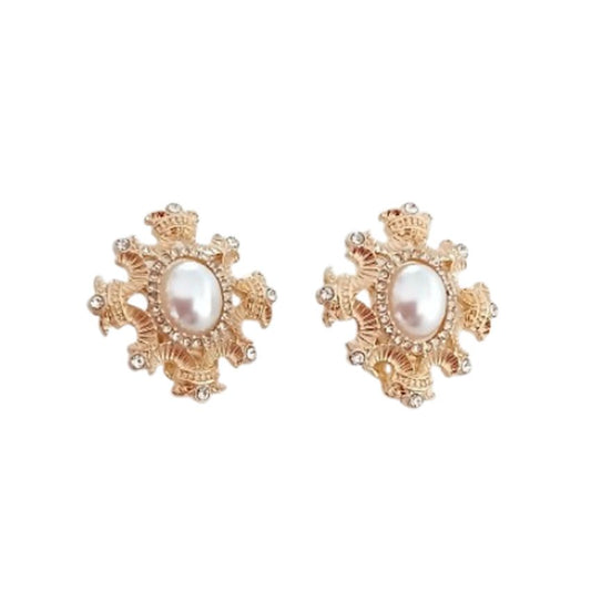 Pearl Centre With Gold And Crystal Edges Clip On Earrings