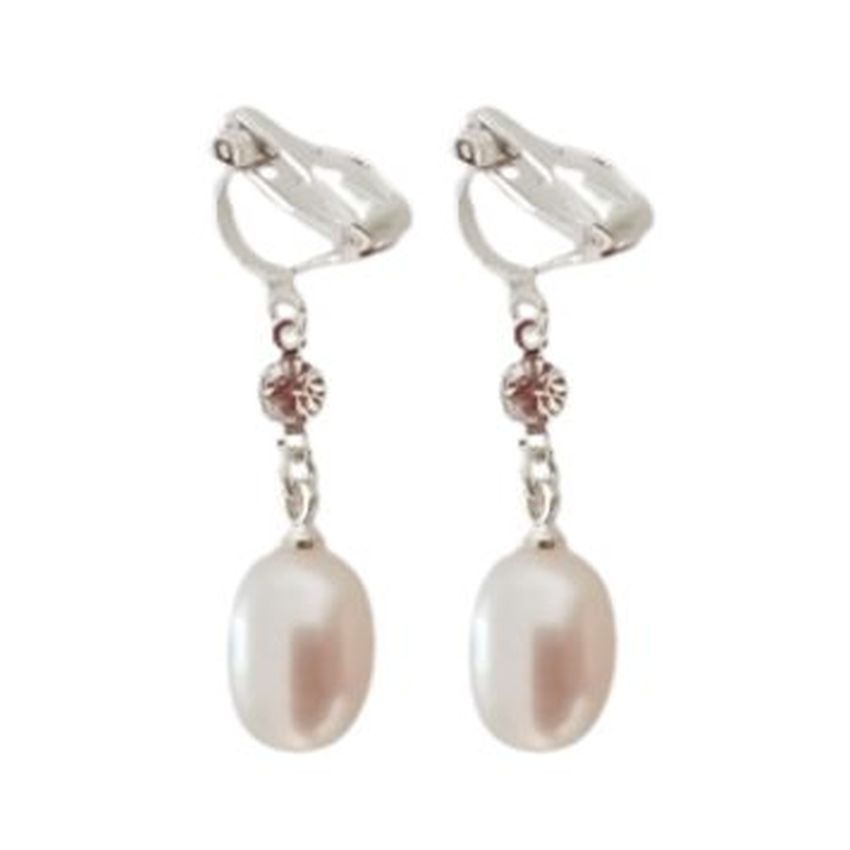 Pearl  Drop With Diamante Clip On Earrings
