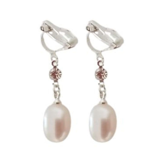 Pearl  Drop With Diamante Clip On Earrings