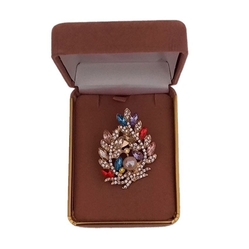 Pearl With M(2)ulti Colour Diamante Ladies Brooch