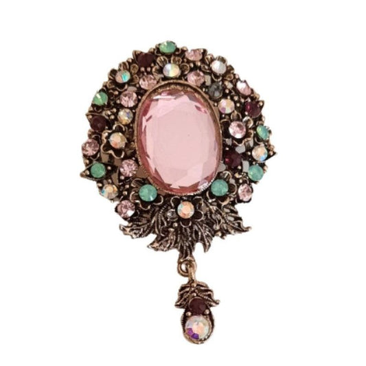 Pink And Green Cubic Zirconia Brooch