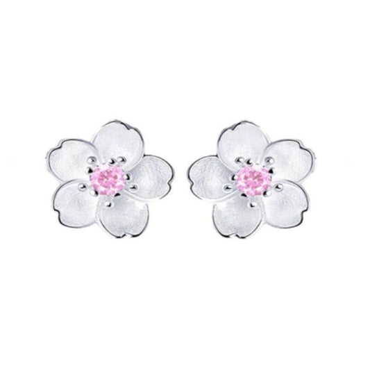 Pink And Silver Petals Girls Stud Earrings