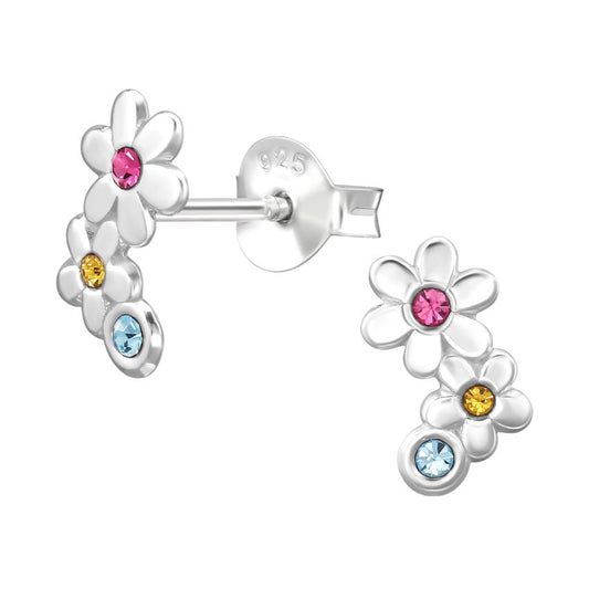 Pink And Silver Petals Girls Stud Earrings