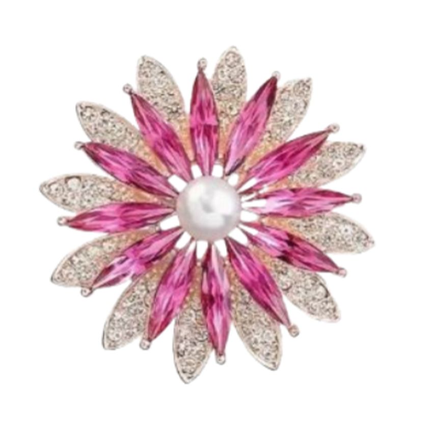 Pink Cubic Zirconia Flower Brooch