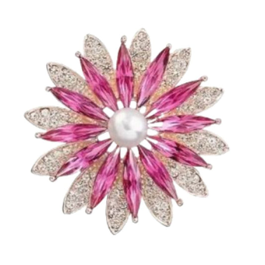 Pink Cubic Zirconia Flower Brooch