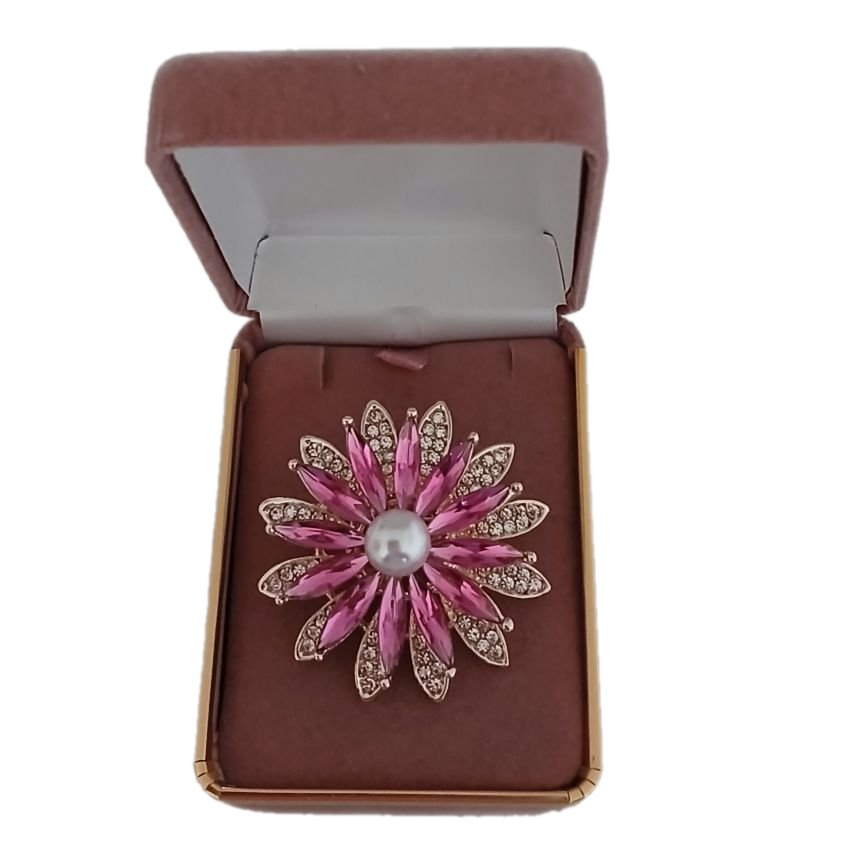 Pink Cubic Zirconia Flower Brooch(2)