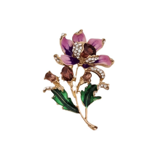 Pink Diamante Enamel Flower Brooch