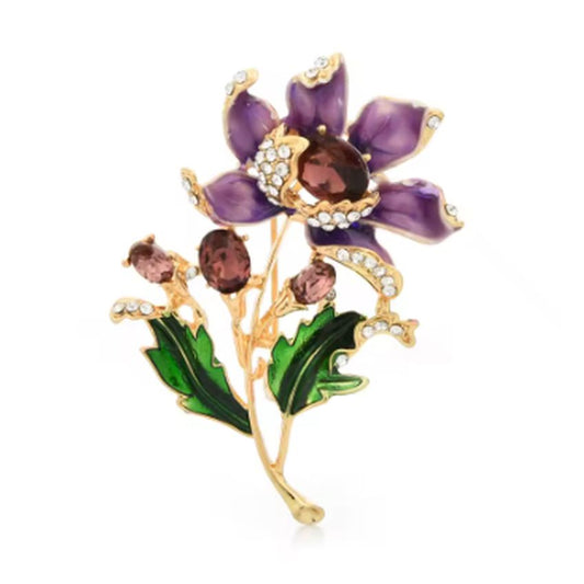 Pink Diamante Enamel Flower Brooch