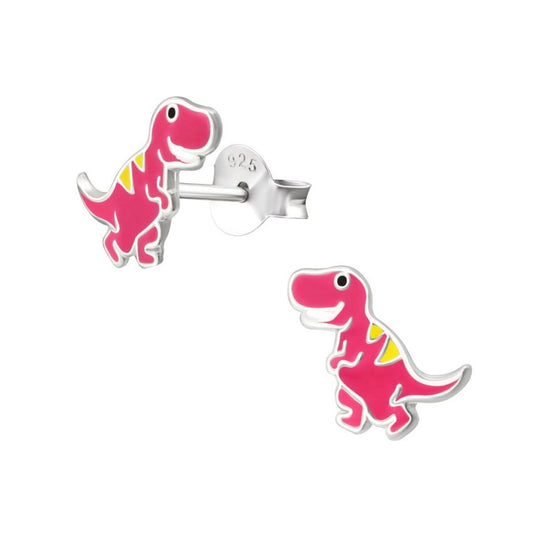Pink Dinosaur Sterling Silver Stud Earrings