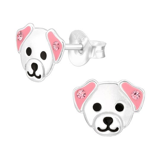 Pink Ear Dog Sterling Silver Earrings