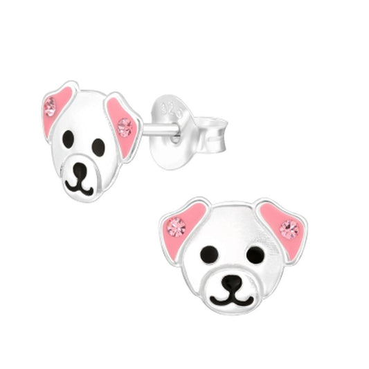 Pink Ear Dog Sterling Silver Earrings
