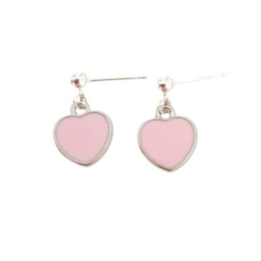 Pink Heart Dangly Sterling Silver Earrings