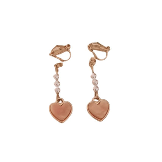 Pink Heart Drop Clip On Earrings