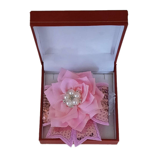 Pink Sequin Ribbon Flower Wrist Corsage