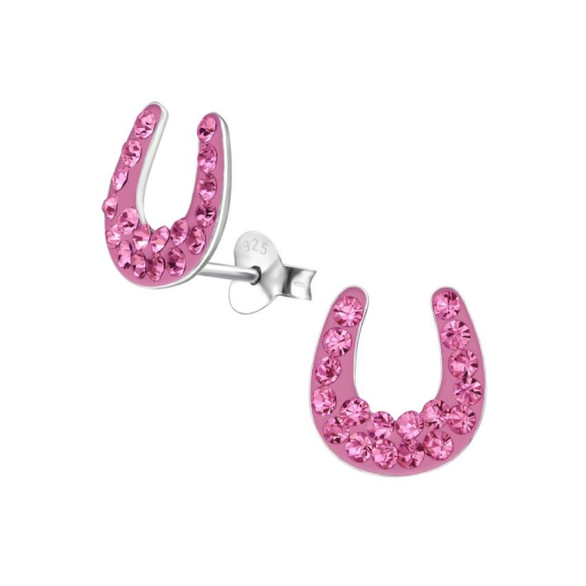 Pink Sterling Silver Horse Shoe Earrings