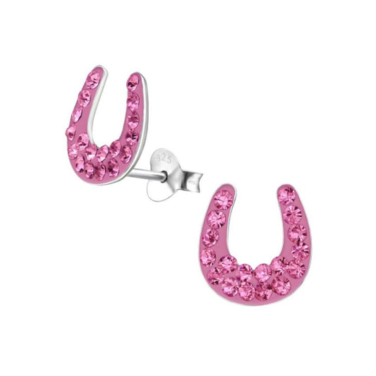 Pink Sterling Silver Horse Shoe Earrings