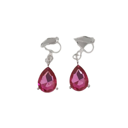 Pink Teardrop Clip On Earrings