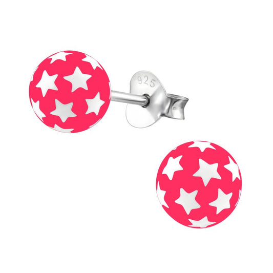 Pink With Stars Ball Stud Earrings