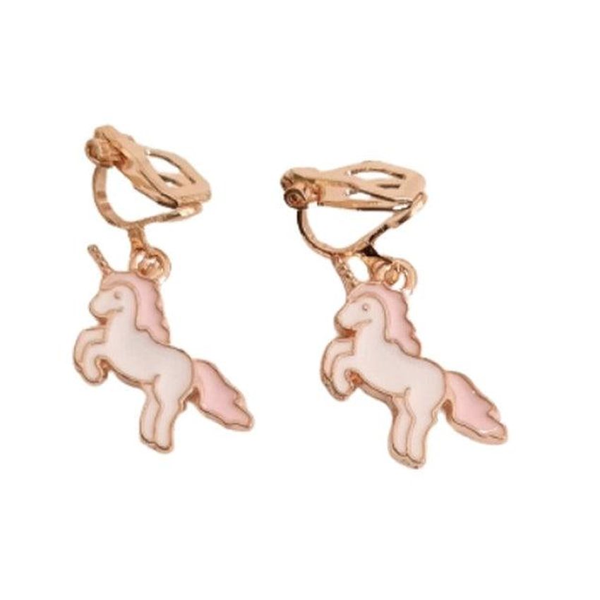 Pink And White Unicorn Clip On Earrings