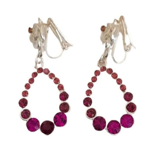 Pink Crystal Open Centre Clip On Earrings