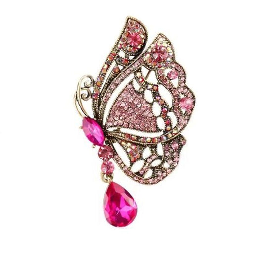 Pink Crystal Butterfly Brooch