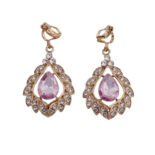 Pink Diamante Chandelier Clip On Earrings