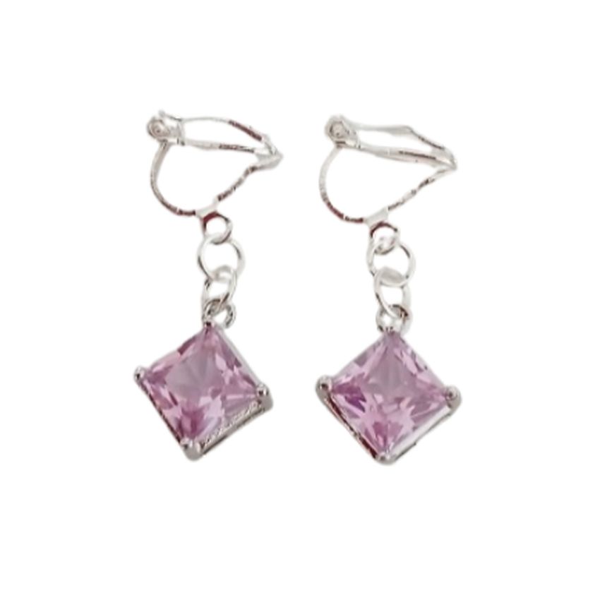 Pink Diamante Small Drop Clip On Earrings