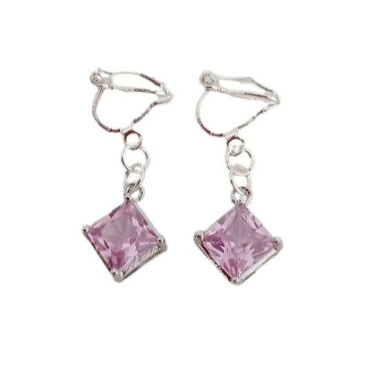 Pink Diamante Small Drop Clip On Earrings