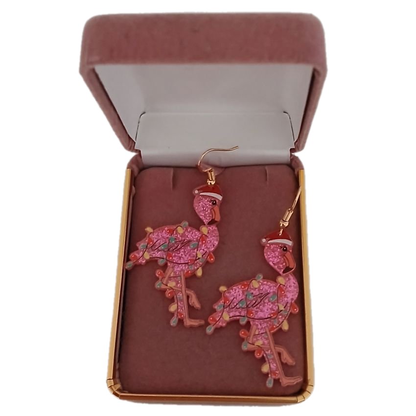 Pink Flamingo Christmas Earrings(2)