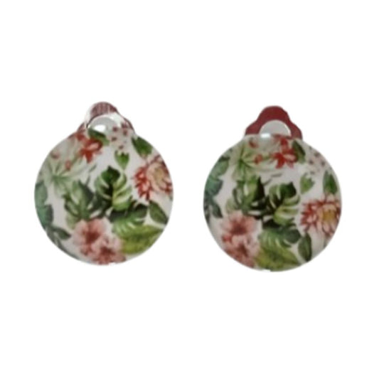 Pink Flower Ladies Clip Earrings