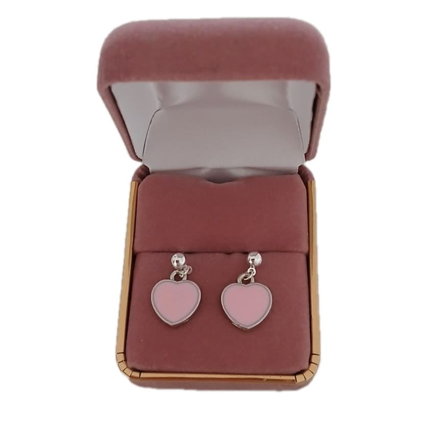 Pink Heart Dangly Sterling Silver Earrings(2)