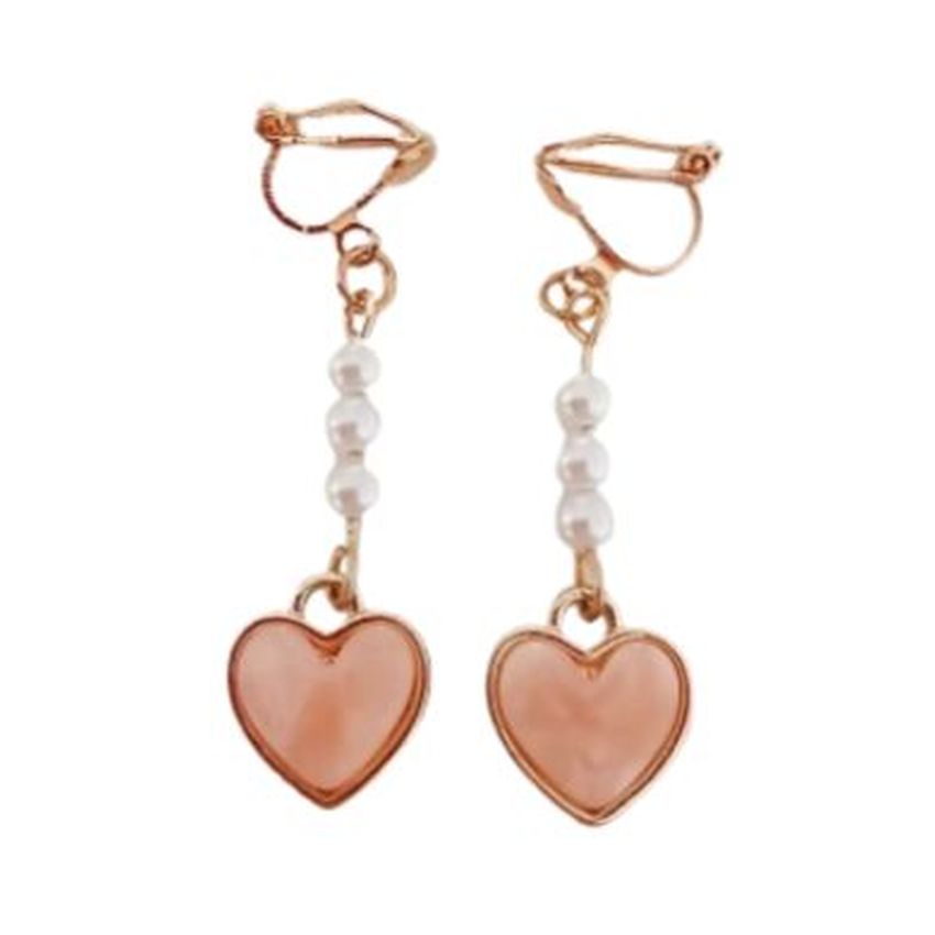 Pink Heart Drop Clip On Earrings