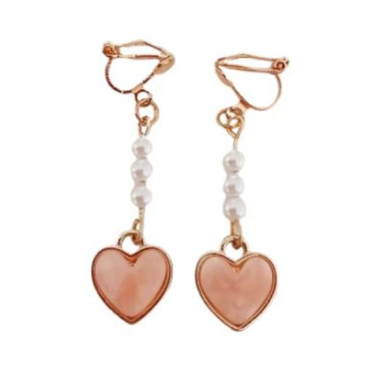 Pink Heart Drop Clip On Earrings