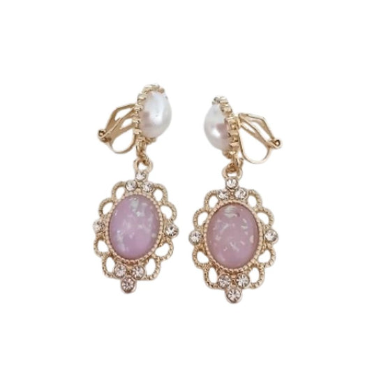 Pink Opal Effect Clip On Earrings