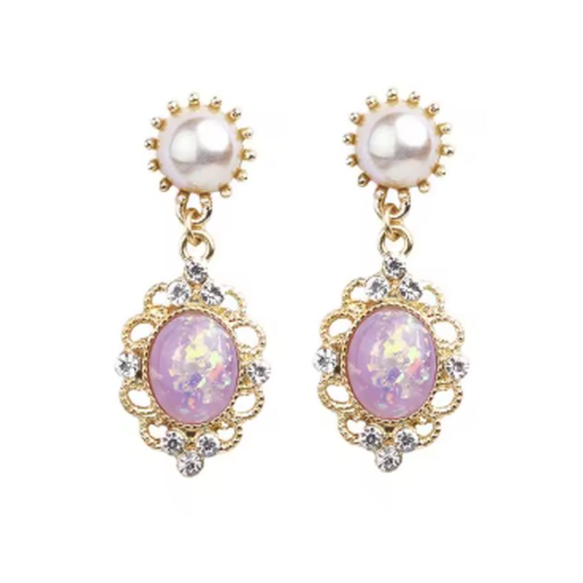 Pink Opal Effect Clip On Earrings