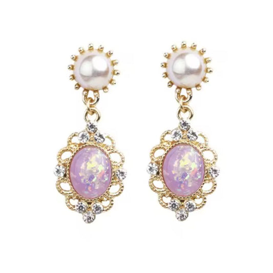 Pink Opal Effect Clip On Earrings