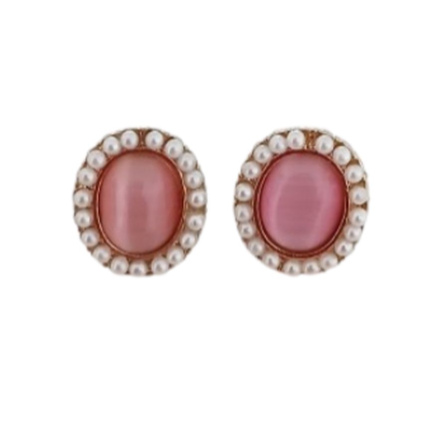 Pink Oval Pearl Clip On Earrings